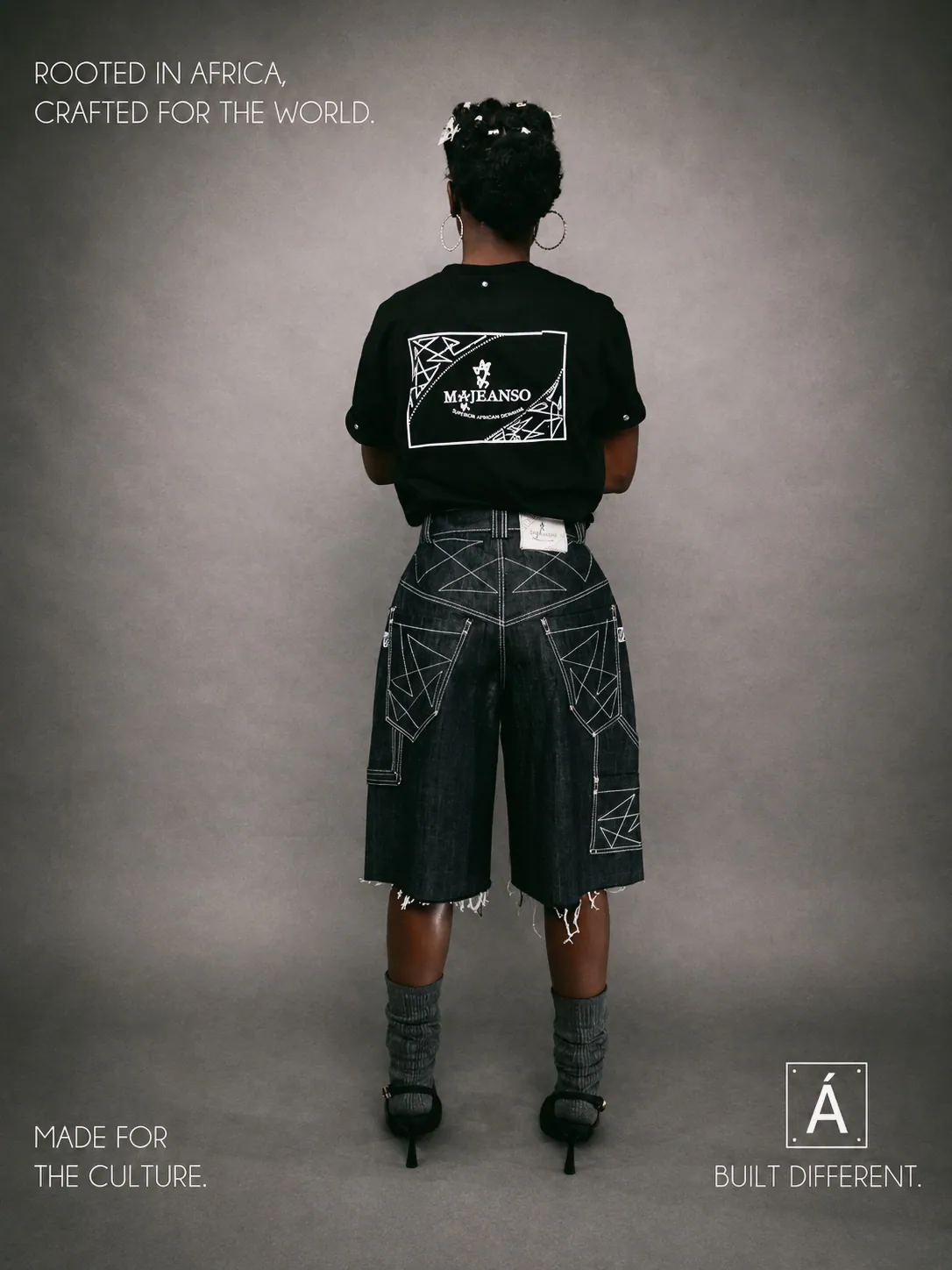 Back view of the MAJEANSO black emblem tee