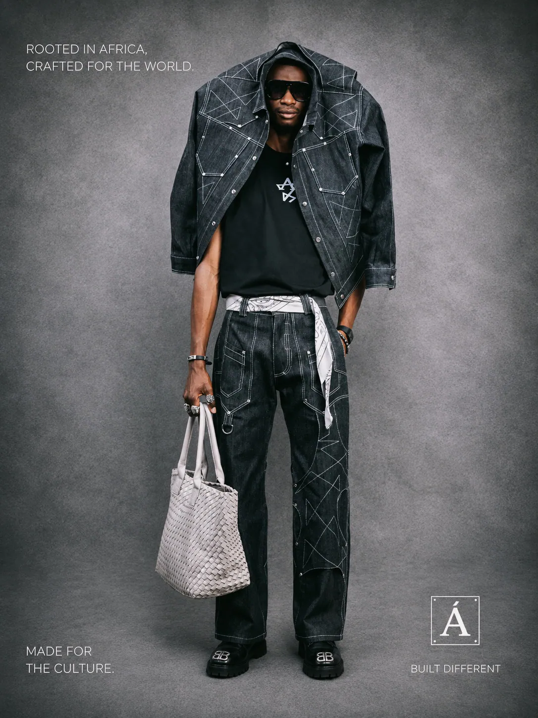 MAJEANSO jacket styled over an emblem tee